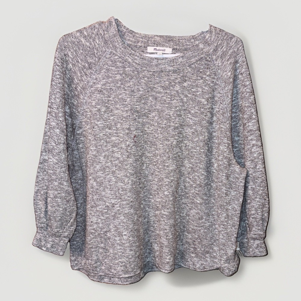 Madewell Cotton Blend Gray Heather Cozy Pullover Crew Neck Sweater XS Raw Hem